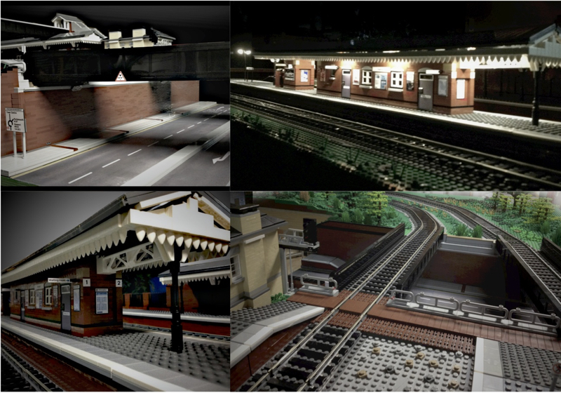 A montage of my Fareham Lego train layout as it appeared for Brickfete 2013 in Montreal